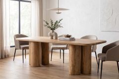 Massiver Esstisch ART DECO 240cm natur Mangoholz mit Säulenfüßen
