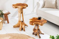 Massivholz Beistelltisch ROOT 40cm natur Teak aus Wurzelholz im Stelzen-Design