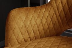 Design Barhocker PARIS senfgelb Samt mit Lehne Metall schwarz gold Ziersteppung