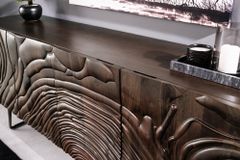 Massives Sideboard FLUID 175cm braun Mangoholz 3D-Design Kufengestell