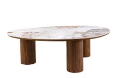 Stilvoller Couchtisch ORGANIKO 110cm weiß braun Walnuss Pandora Keramik
