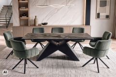 Design Esstisch DIAMOND 180-260cm taupe Keramik Metallgestell schwarz