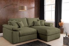 Design Ecksofa ATMOSPHERE XL 245cm grün Cord Federkern inkl. Kissen
