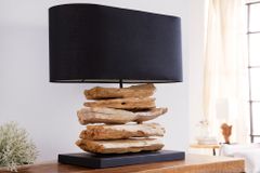 Handgearbeitete Treibholz Lampe RIVERINE 55cm schwarz Leinenschirm Tischleuchte