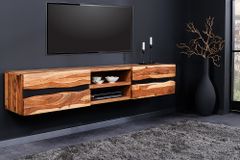 Hängendes TV-Lowboard AMAZONAS 160cm braun Sheesham Massivholz Baumkante Metall schwarz