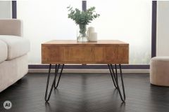 Massiver Couchtisch SCORPION 60cm braun honey finish Mangoholz mit Hairpin Legs