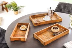 Massives 3er Set Tablett HEMINGWAY 45cm recyceltes Mahagoniholz handmade Servierbrett