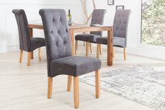 Edler Stuhl CASA vintage grau mit Zierknöpfen Massivholzbeine