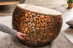 2er Set Runde Couchtische STONE MOSAIC 65cm kupfer Mangoholz Metall Mosaik Design handmade