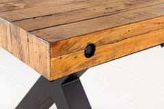 Massivholz Esstisch THOR 300cm vintage braun Pinie recycelt Industrial Design Eisen X-Gestell