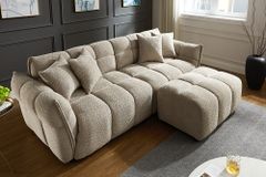 Moderner Hocker CLOUD 100cm champagner greige Bouclé Federkern Fußhocker Sitzhocker