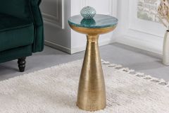 Handgearbeiteter Beistelltisch ELEMENTS 55cm gold grün Marmor rund