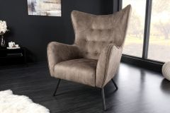 Design XL Sessel AMSTERDAM taupe Microfaser schwarze Metallbeine