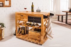 Industrial Barschrank BODEGA 86cm Mangoholz Servierwagen mit Weinregal und Aufhängung