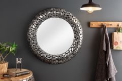 Handgearbeiteter Spiegel STONE MOSAIC XL 82cm silber in Mosaik Optik aus Metall