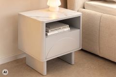 Nachttisch SAVOY 50cm kaschmir beige Keramik Marmor weiß Beistelltisch