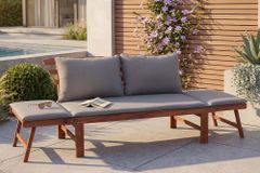 Outdoor Garten Sitzbank MODULAR 200cm natur grau Akazie inkl. Kissen klappbar