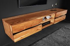 Hängendes TV-Lowboard AMAZONAS 160cm natur Akazie Massivholz Baumkante Metall schwarz
