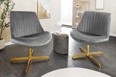 Drehbarer Sessel LOUNGER grau gold Samt Modern Design