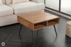 Massiver Couchtisch SCORPION 60cm braun honey finish Mangoholz mit Hairpin Legs