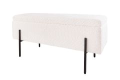 Moderne Truhenbank LOFT 100cm weiß Bouclé Sitzbank mit Stauraum gepolstert schwarz Metall