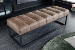 Design Sitzbank PETIT BEAUTÉ 110cm vintage taupe Microfaser schwarzes Metallgestell