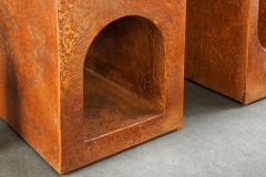 Abstrakter Konsolentisch ART AMBIENTE 120cm kupfer Edelrost-Look Beton Rundbogen-Design