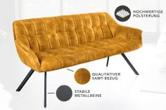 Esszimmer Sitzbank PAPILLON 165cm senfgelb Samt mit Lehnen schwarzes Metallgestell