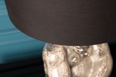 Handmade Tischlampe KONG 60cm silber Metall Affe Gorilla Dekoleuchte schwarzer Lampenschirm