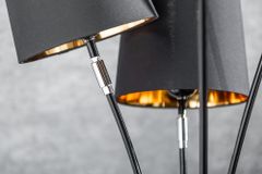 Design Stehlampe LEVELS 176cm mit 5 Leinenschirmen schwarz gold Stehleuchte