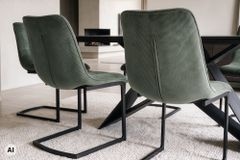 Freischwinger Stuhl MIAMI grün Cord matt schwarz Metallgestell