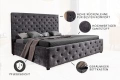 Boxbett PARIS 180x200cm grau Samt mit Stauraum und Lattenrost