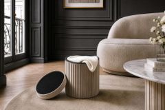 Runder Hocker ÉLAN 40cm champagner greige Samt faltbar mit Stauraum