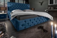 Design Doppelbett PARIS 180x200cm dunkelblau Samt Chesterfield