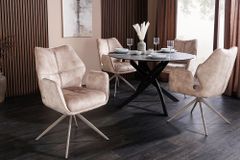 Drehbarer Design Stuhl CONCORD champagner greige Samt Taschenfederkern Metallgestell greige