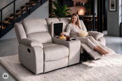 Exklusiver 2er Kinosessel HOLLYWOOD champagner beige hochwertiger Vogue Veloursstoff mit Cupholder