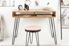 Massiver Schreibtisch SCORPION 100cm natur Mangoholz Hairpin Legs