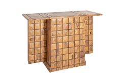 Handgearbeiteter Barschrank MOSAICO 130cm braun Sheeshamholz stone finish 3D Effekt