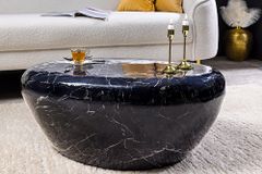 Handgefertigter Couchtisch STONE 75cm schwarz Marmor-Design Metall