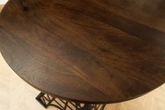 Runder Bartisch PARIS LOFT 105cm dunkelbraun Mangoholz Eiffelturm-Design