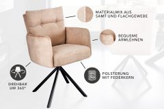 Drehbarer Design Stuhl BIG GEORGE champagner beige Samt Taschenfederkern Strukturstoff
