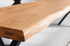 Massivholz Sitzbank WILD OAK 160cm Eiche Baumkante X-Gestell Industrial