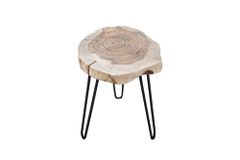 Massivholz Beistelltisch GOA 40cm natur Akazie Baumstamm Metall schwarz Hairpin Legs