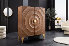 Massives Highboard GOLDEN SUNSET 120cm braun gold Mangoholz mit 3D Schnitzereien