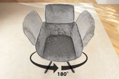 Drehbarer Retro Stuhl UNIQUE grau Chenille schwarzes Metallgestell mit Armlehne