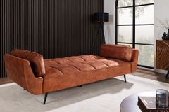 Schlafsofa BOUTIQUE 215cm rostbraun Samt 3-Sitzer mit mattschwarzen Füßen