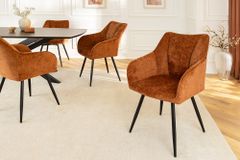 Drehbarer Retro Stuhl AVIGNON rost braun Chenille schwarze Metallbeine