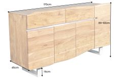 Massivholz Sideboard MAMMUT 170cm Akazie Baumkante mit Schubladen Kufengestell Edelstahl