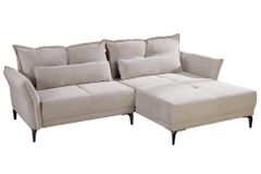 Modernes Ecksofa DESIGNO 250cm champagner beige Cord Couch inklusive Kissen Metallfüße