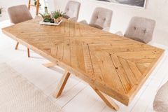 Massivholz Esstisch MOSAIK 200cm natur Pinienholz recycelt Sterngestell